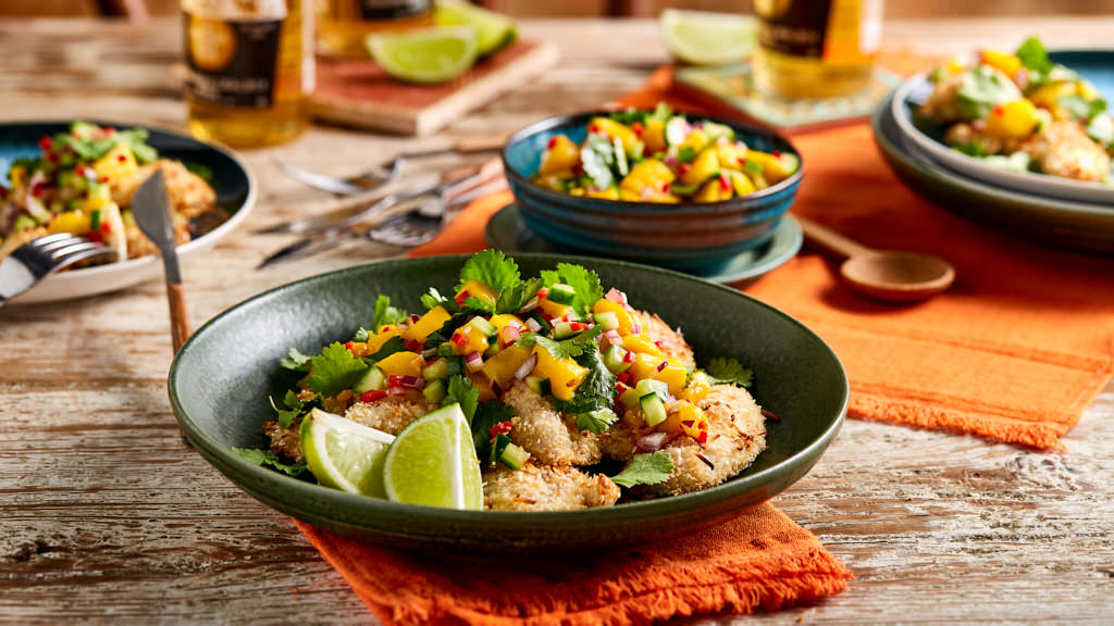 Coconut Sesame Chicken Tenders With Mango Salsa The Neff Kitchen